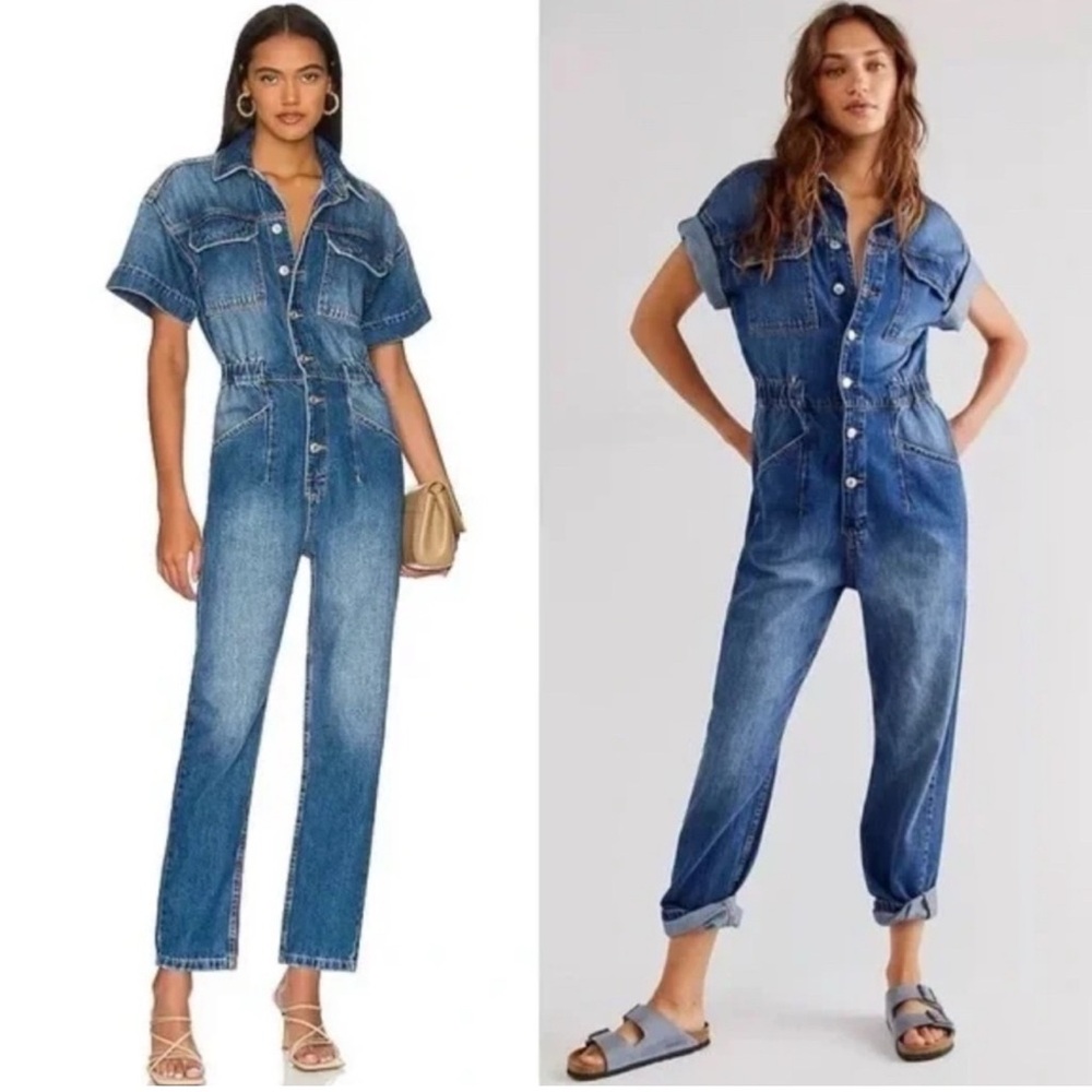 Free People We The Free Marci Denim Coverall Jumpsuit - Picture 2 of 7